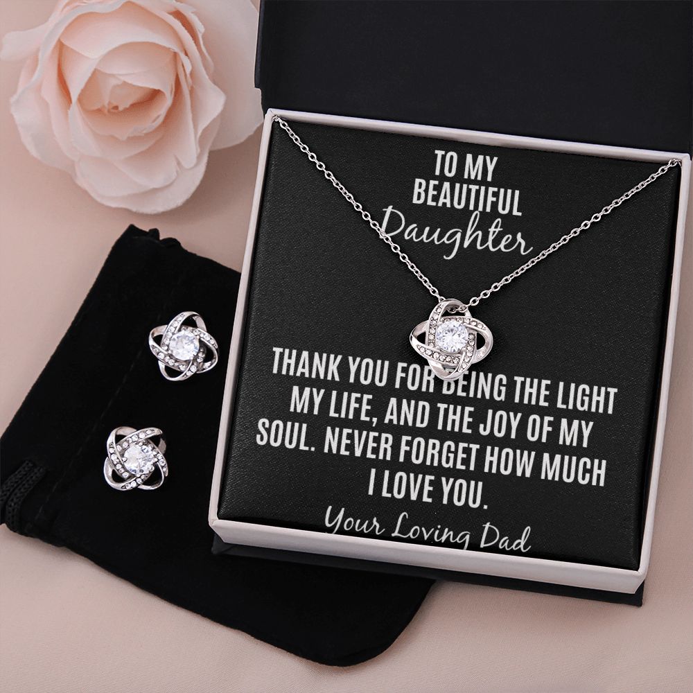 To My Beautiful Daughter Love knot Necklace and earrings