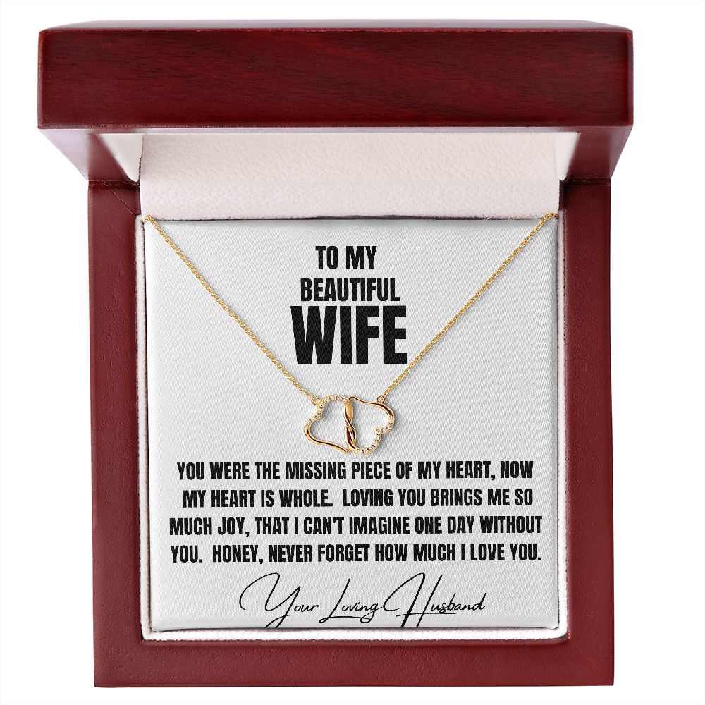 To My Beautiful Wife Solid gold double heart diamond necklace