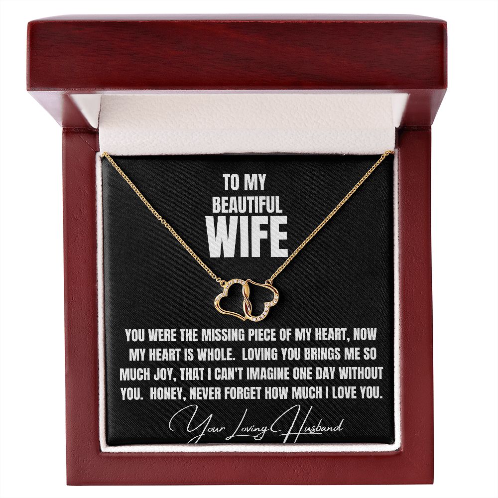 To My Beautiful Wife, solid gold heart and diamond necklace