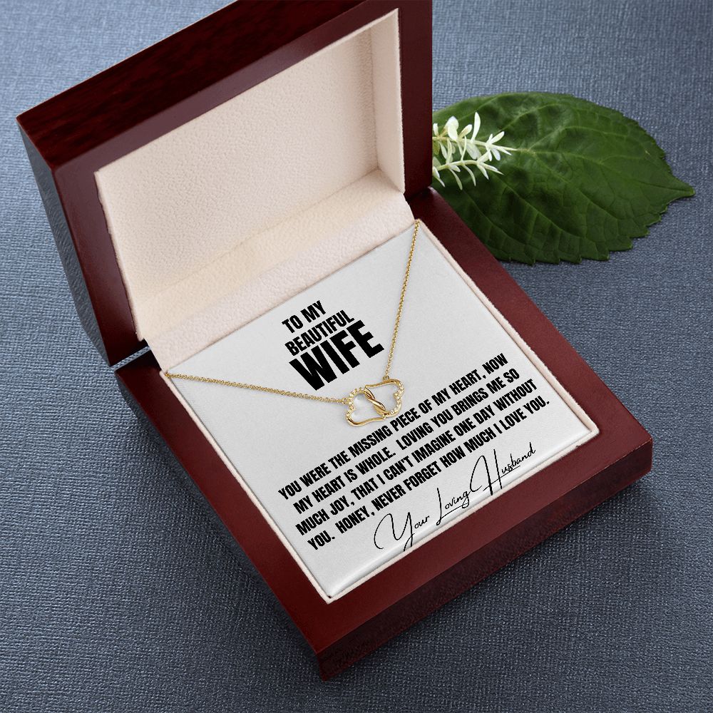 To My Beautiful Wife Solid gold double heart diamond necklace