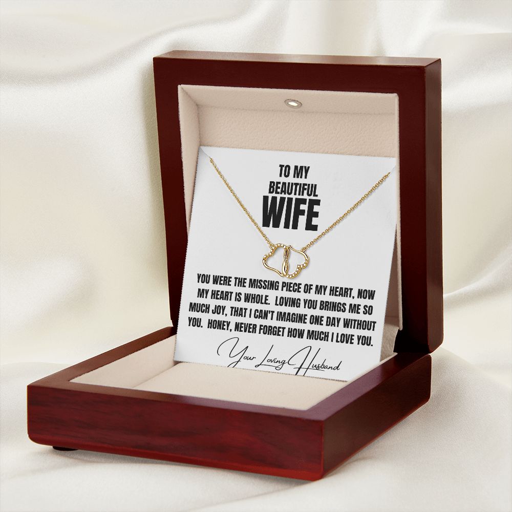 To My Beautiful Wife Solid gold double heart diamond necklace