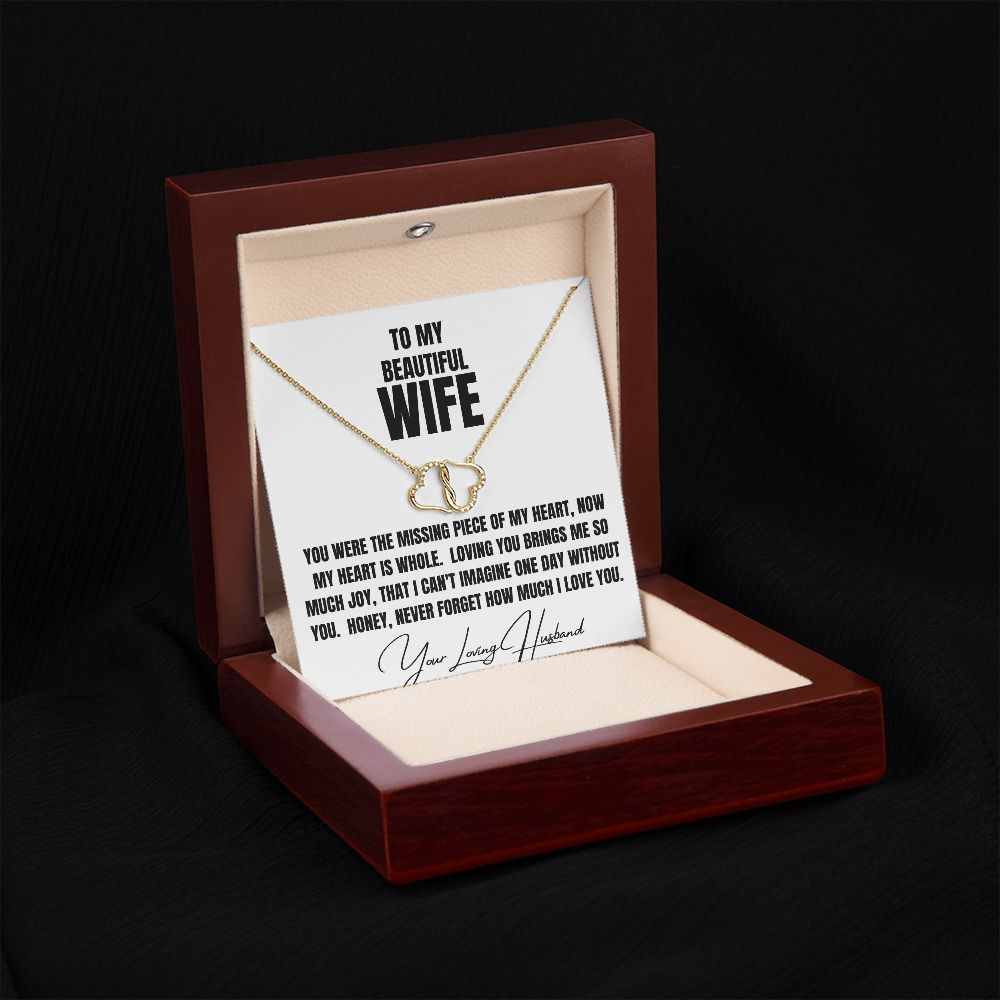 To My Beautiful Wife Solid gold double heart diamond necklace