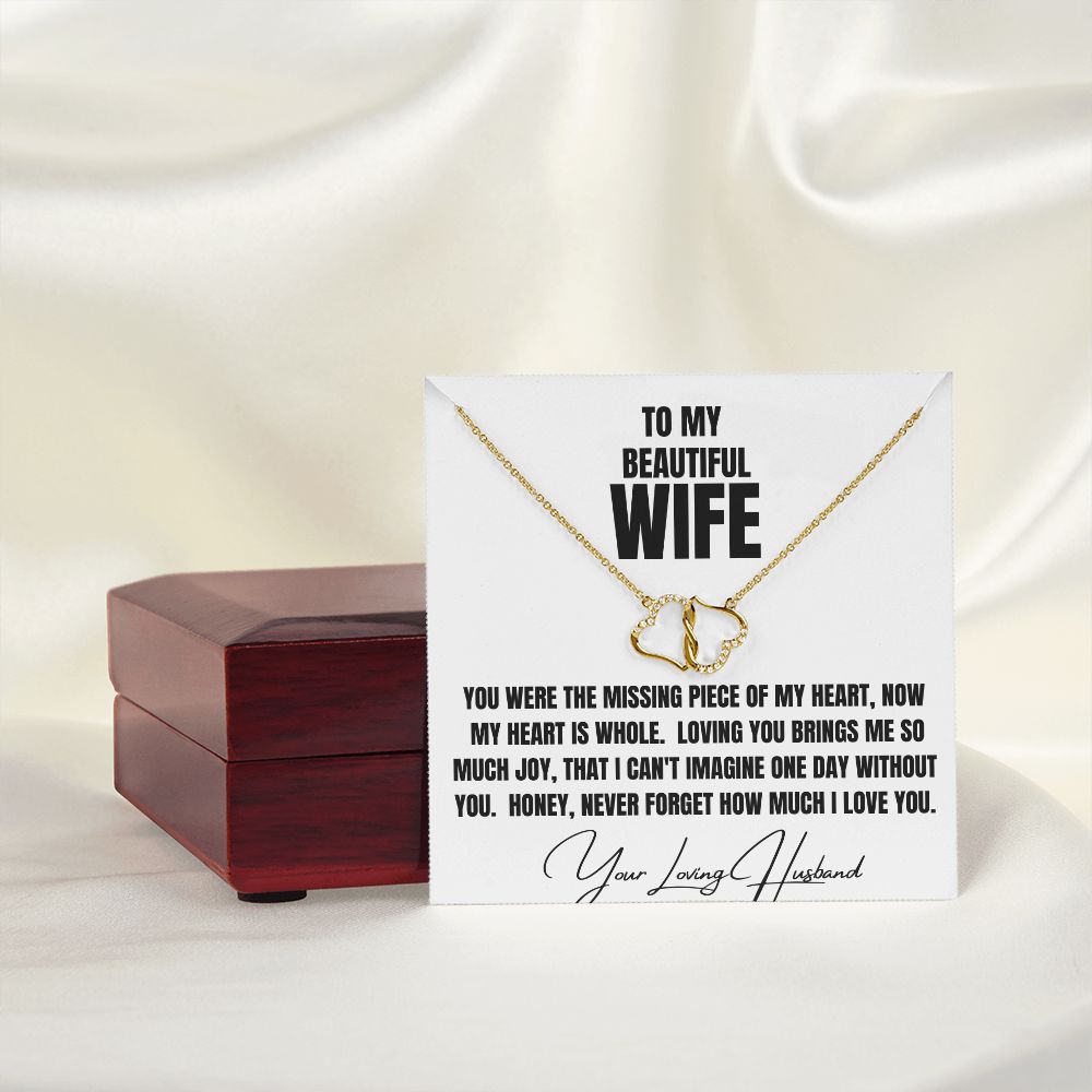 To My Beautiful Wife Solid gold double heart diamond necklace