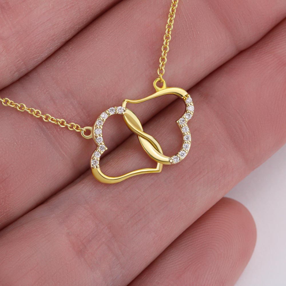 To My Beautiful Wife Solid gold double heart diamond necklace