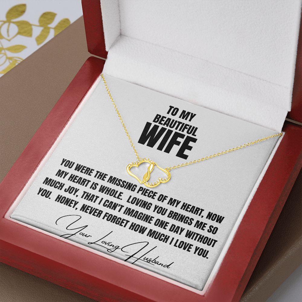 To My Beautiful Wife Solid gold double heart diamond necklace