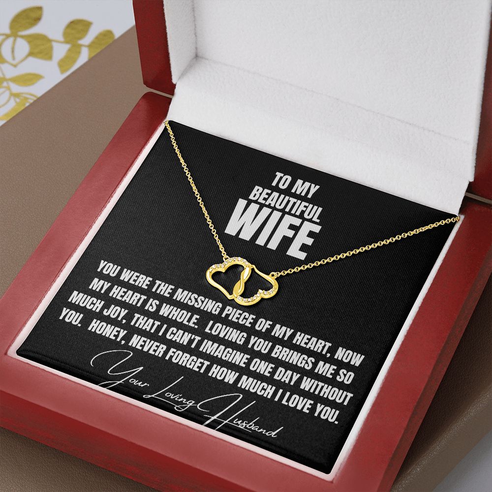 To My Beautiful Wife, solid gold heart and diamond necklace