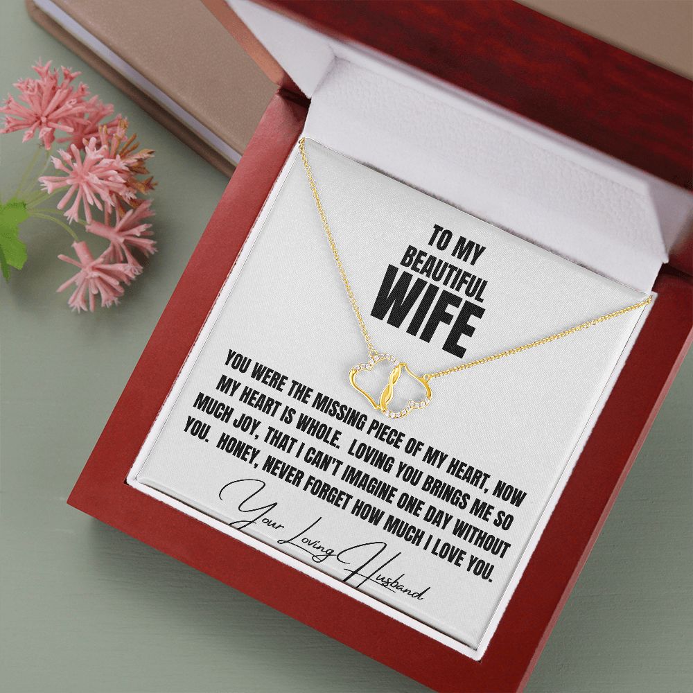 To My Beautiful Wife Solid gold double heart diamond necklace