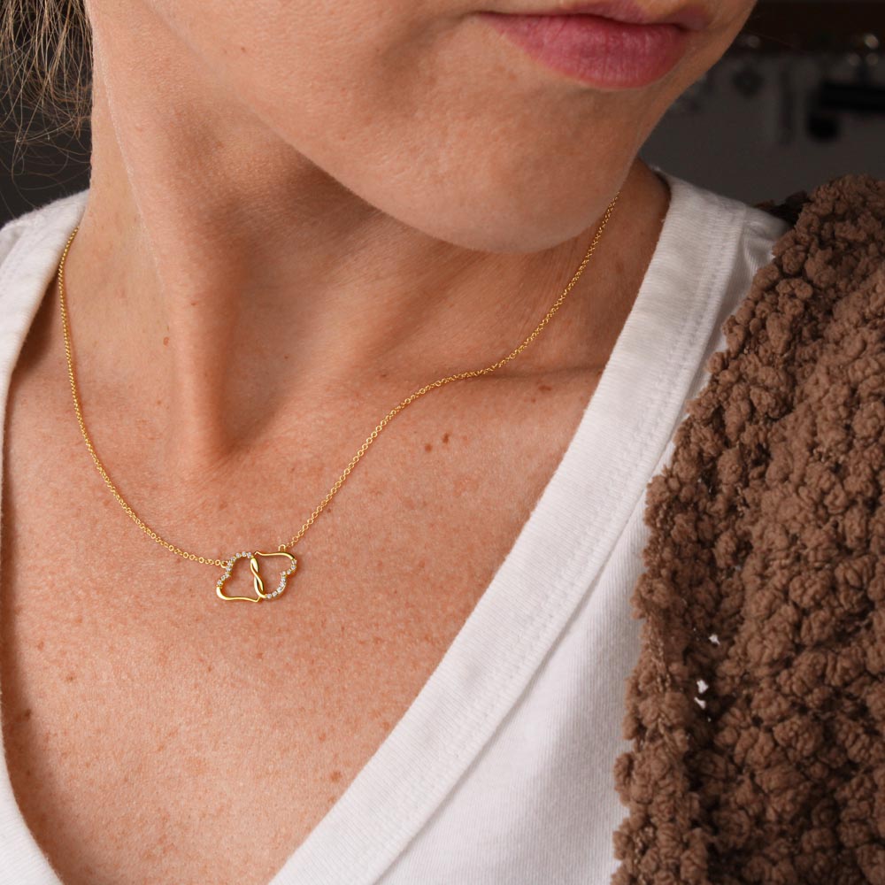 To My Beautiful Wife Solid gold double heart diamond necklace