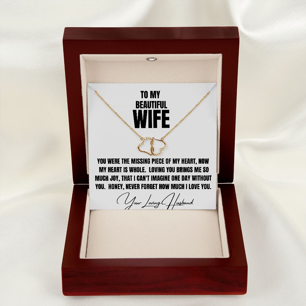To My Beautiful Wife Solid gold double heart diamond necklace