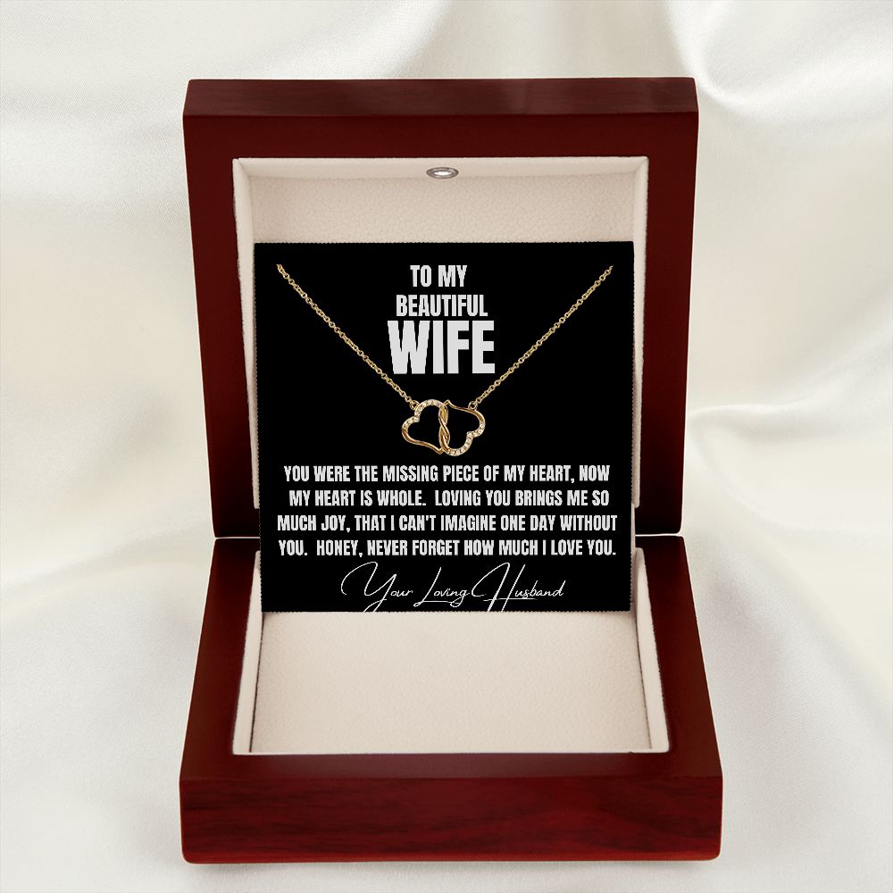 To My Beautiful Wife, solid gold heart and diamond necklace