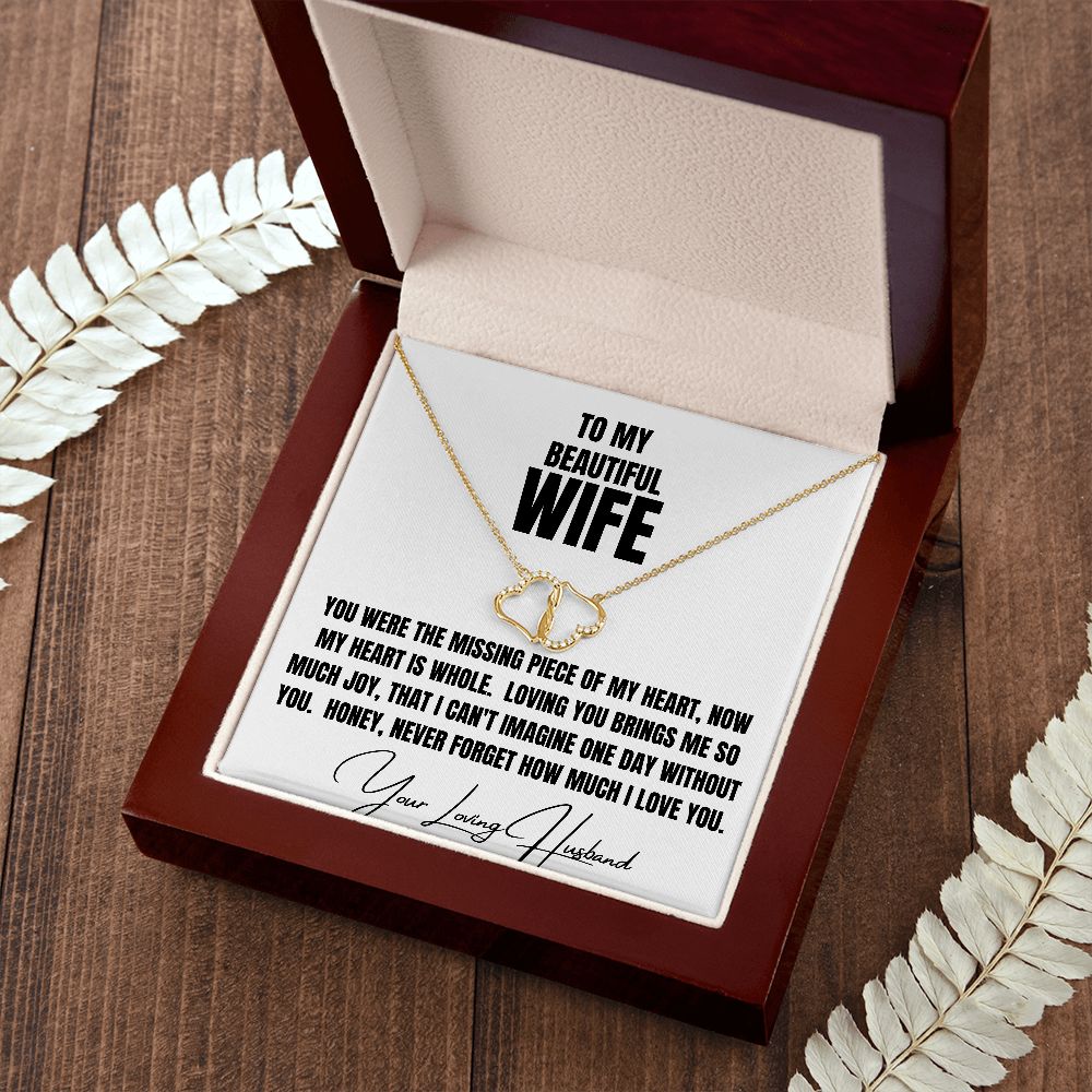 To My Beautiful Wife Solid gold double heart diamond necklace