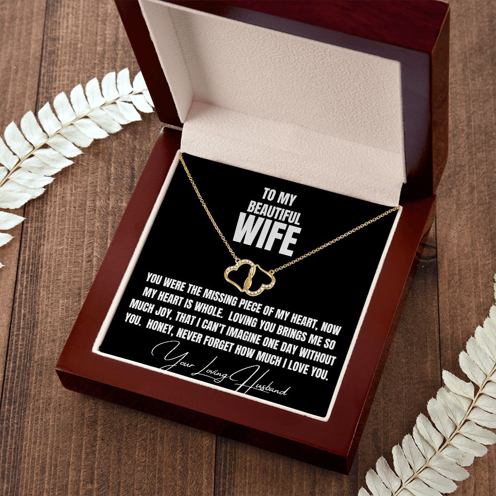 To My Beautiful Wife, solid gold heart and diamond necklace