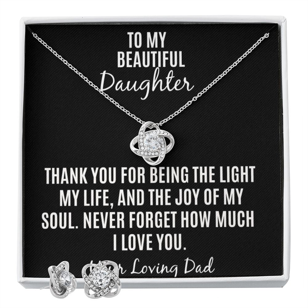 To My Beautiful Daughter Love knot Necklace and earrings