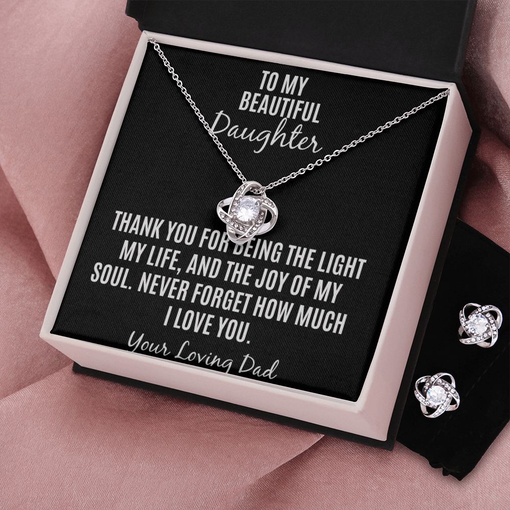 To My Beautiful Daughter Love knot Necklace and earrings