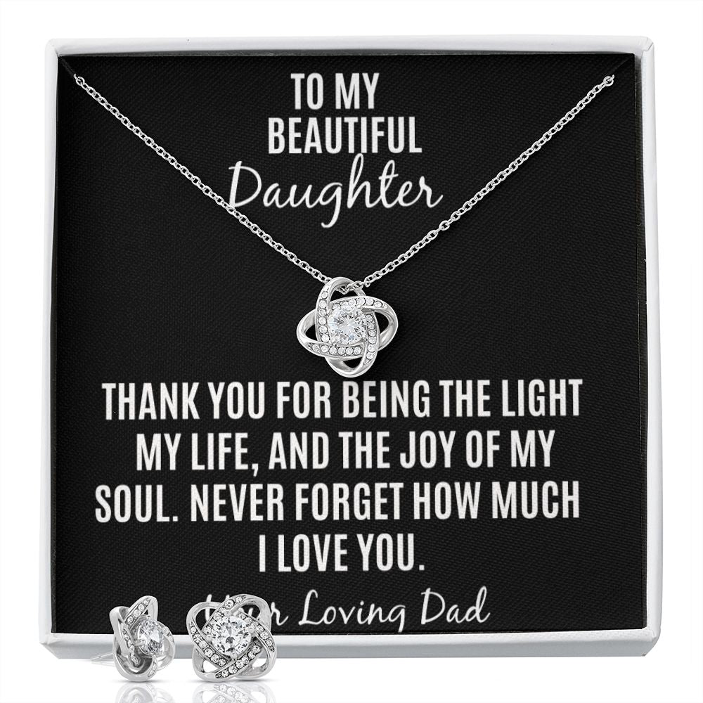 To My Beautiful Daughter Love knot Necklace and earrings