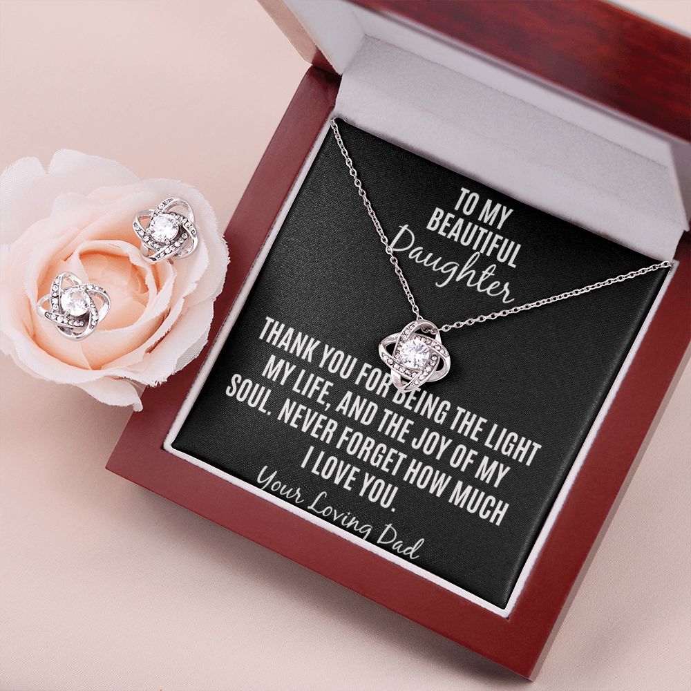 To My Beautiful Daughter Love knot Necklace and earrings