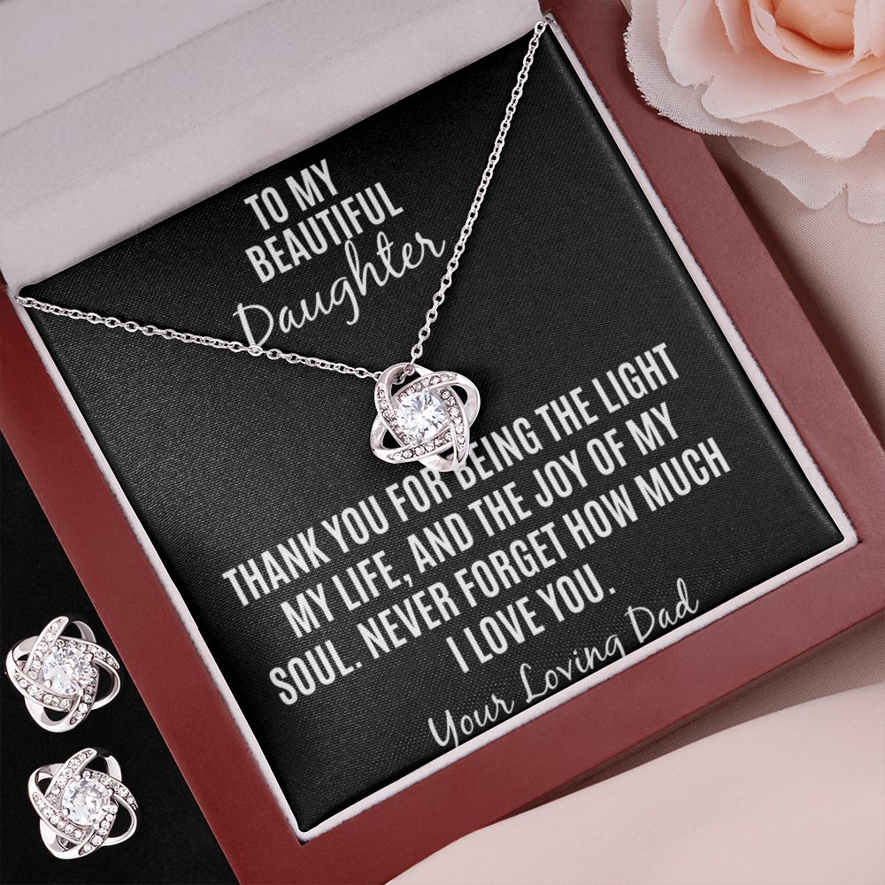 To My Beautiful Daughter Love knot Necklace and earrings