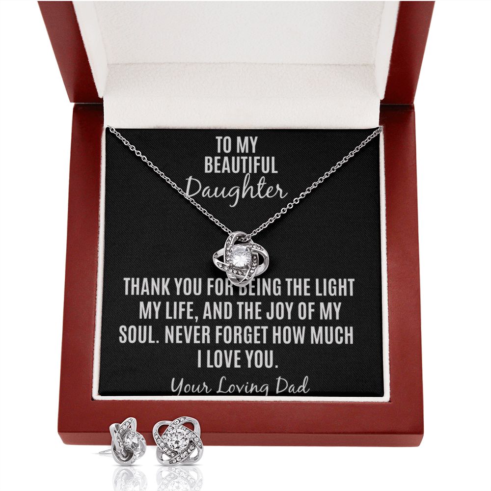 To My Beautiful Daughter Love knot Necklace and earrings