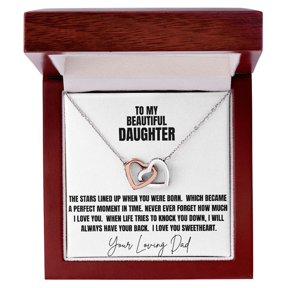 To My Beautiful Daughter, Interlocking heart Necklace, when life tries to knock you down.