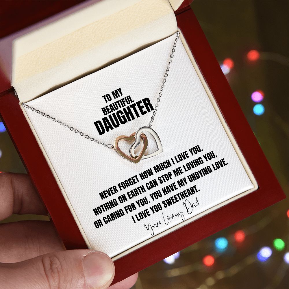 To My Beautiful Daughter Interlocking Heart Necklace From Dad